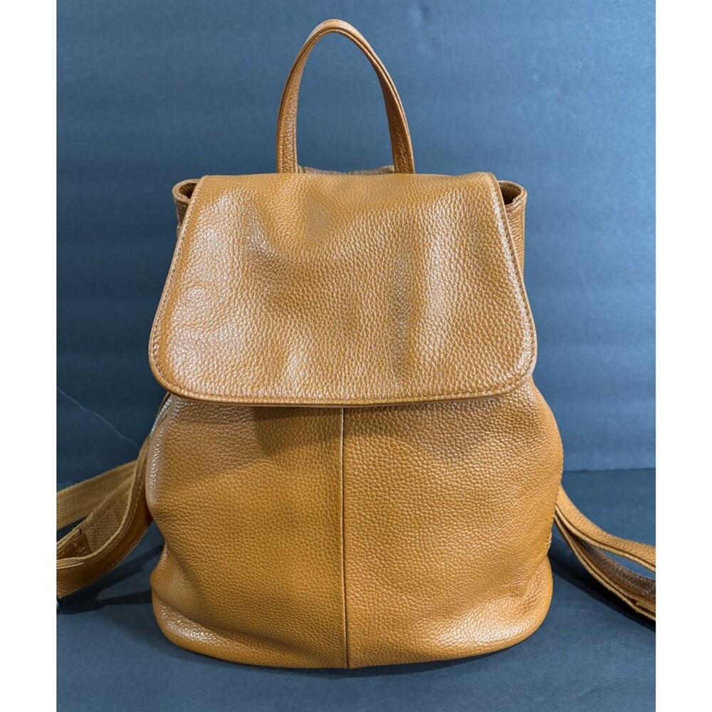 BOYATU Brown Pebbled Leather Drawstring Backpack